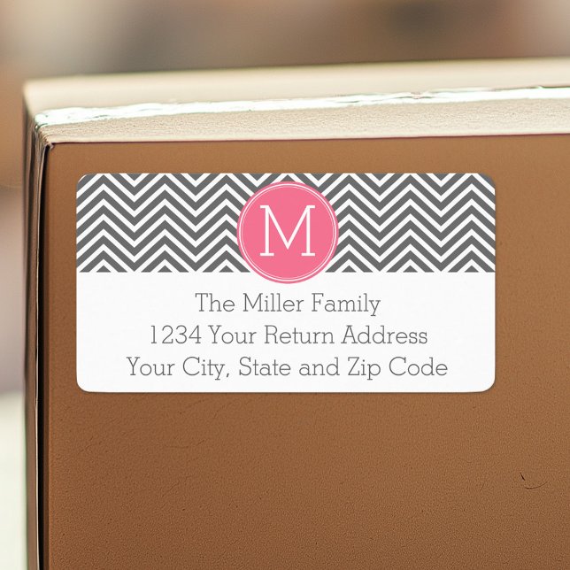 Grey and Pink Chevrons Monogram - Return Address Label (Custom Shipping Label with Return Address)