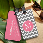 Grey and Pink Chevrons with Custom Monogram Luggage Tag<br><div class="desc">A bold art deco design in fresh,  cheerful colours. If you need to adjust the monograms,  click on the customize it button and make changes.</div>