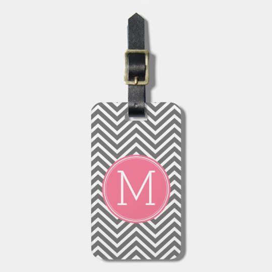 Grey and Pink Chevrons with Custom Monogram Luggage Tag