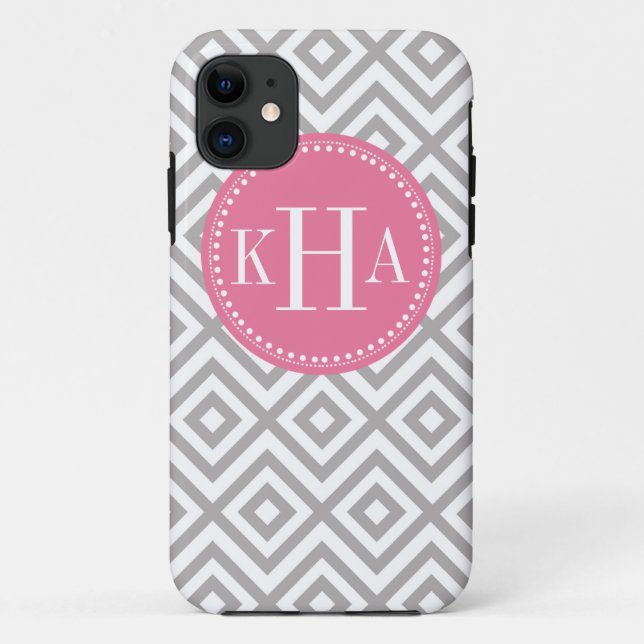 Grey and Pink  Customized Full Monogram Pattern Case-Mate iPhone Case (Back)