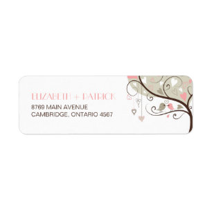 Grey and Pink Cute Lovebirds Wedding Address Label