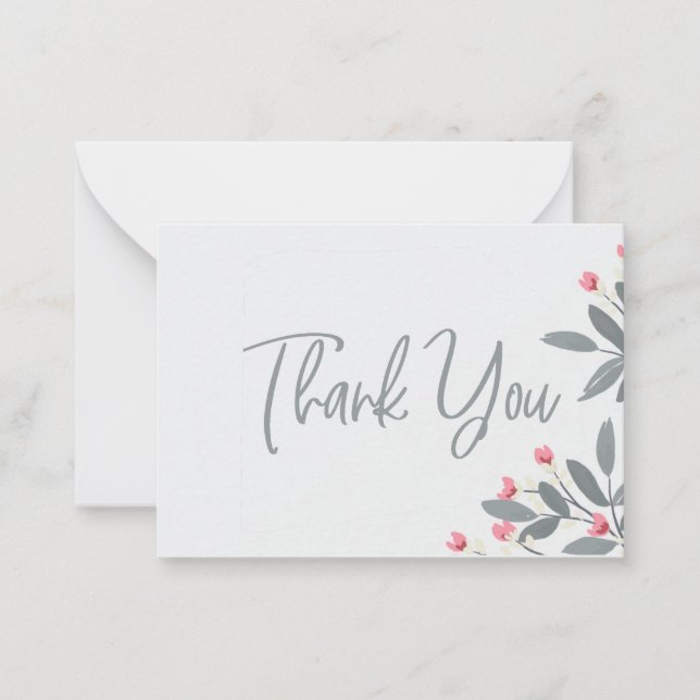 Grey and Pink Floral Flat Note Card (Front)