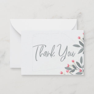Grey and Pink Floral Flat Note Card