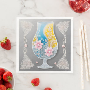 Grey and pink floral glass design AI art  Napkin