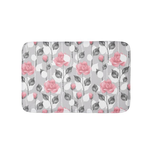 Grey and pink. Floral pattern Bath Mat (Front)