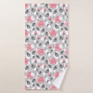 Grey and pink. Floral pattern Bath Towel