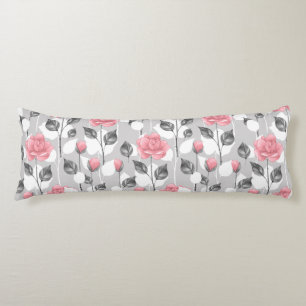 Grey and pink. Floral pattern Body Pillow