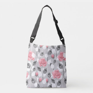Grey and pink. Floral pattern Crossbody Bag