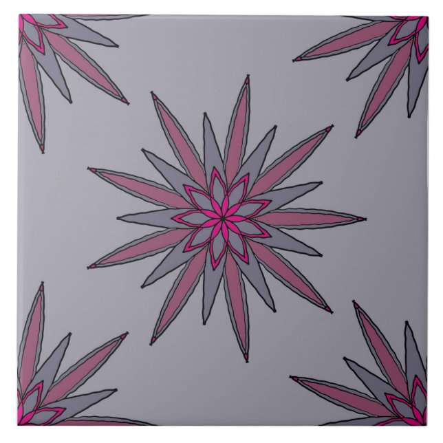 Grey and Pink Floral pattern  Tile (Front)
