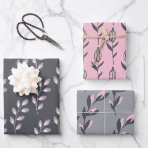 Grey and Pink Floral Wrapping Sheets