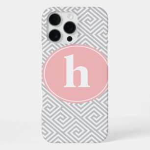 Grey and Pink Greek Key Pattern Monogram iPhone 16 Pro Max Case