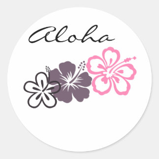 grey and pink hibiscus Hawaiian  theme Classic Round Sticker