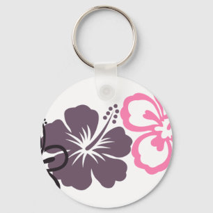 grey and pink hibiscus Hawaiian theme Keychain