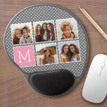 Grey and Pink Instagram 5 Photo Collage Monogram Gel Mouse Pad<br><div class="desc">Pastel and White Polka Dot Pattern - Use five square photos to create a unique and personal gift. Or you can keep the hipster puppy and make a trendy keepsake. If you need to adjust the pictures,  click on the customize tool to make changes.</div>