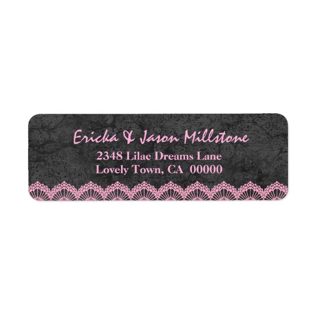 Grey and Pink Lace Wedding Label V09 (Front)
