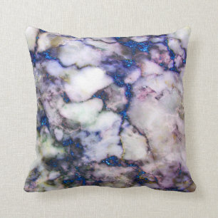 Grey And Pink Marble Stone And Blue Glitter Throw Pillow