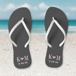 Grey and Pink Modern Wedding Monogram Flip Flops<br><div class="desc">Custom printed flip flop sandals personalized with a cute heart and your monogram initials and wedding date. Click Customize It to change text fonts and colours or add your own images to create a unique one of a kind design!</div>