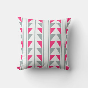 Grey and Pink Pattern Throw Pillow