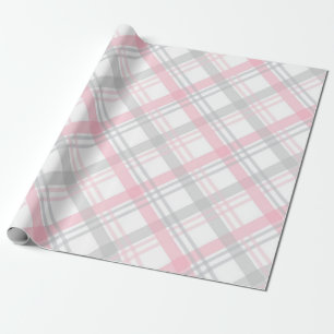 Grey and Pink Plaid Pattern Wrapping Paper