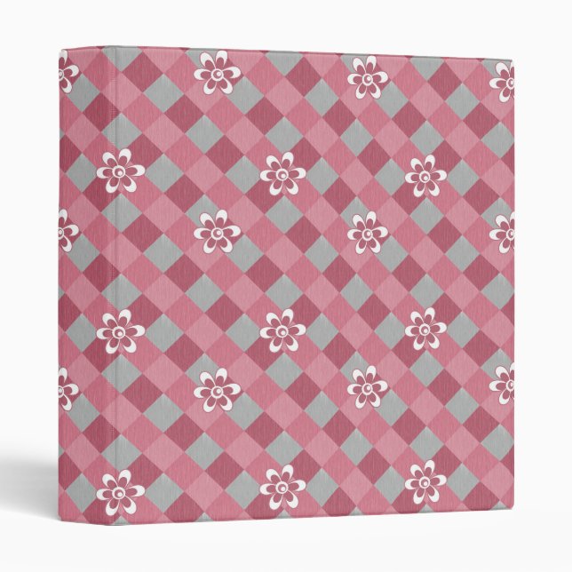 Grey and pink plaid with chamomile flowers binder (Front/Spine)