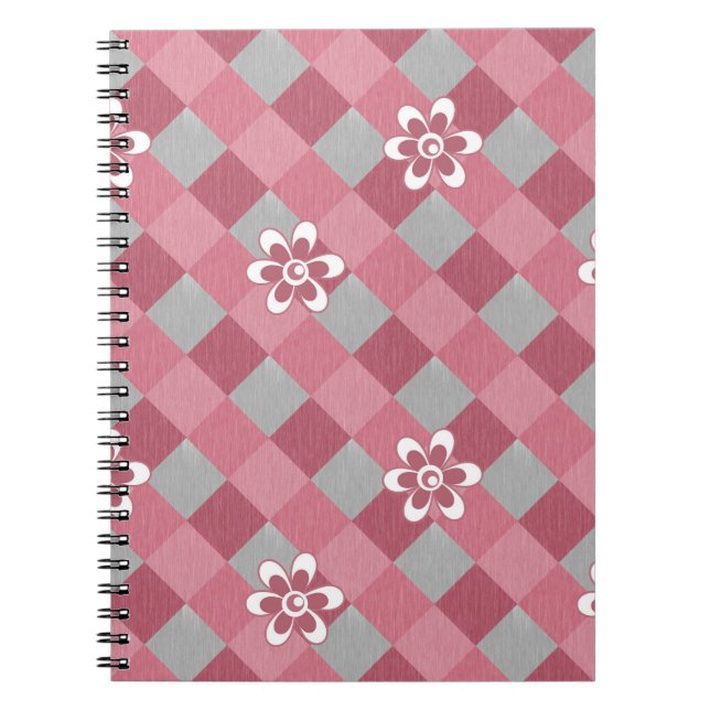 Grey and pink plaid with chamomile flowers notebook (Front)