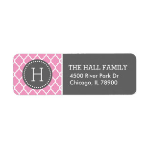 Grey and Pink Quatrefoil Monogram Return Address