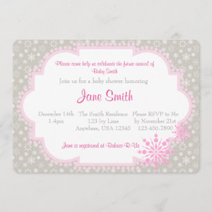 Grey and Pink Snowflake Baby Shower Invitation