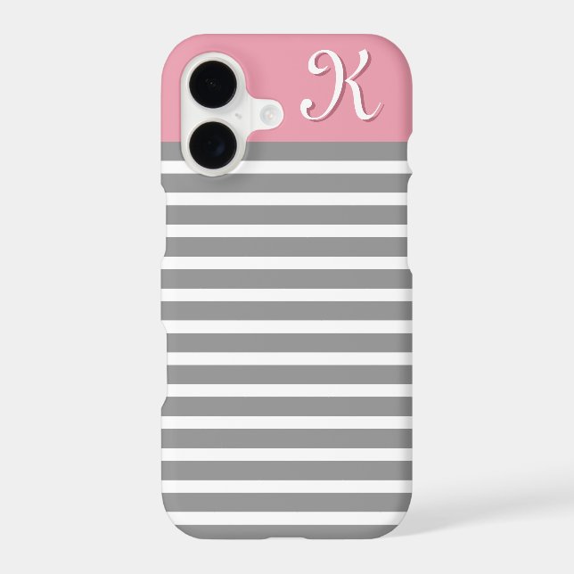 Grey and Pink Striped Pattern Monogram (Back)
