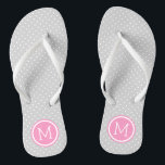 Grey and Pink Tiny Dots Monogram Flip Flops<br><div class="desc">Custom printed flip flop sandals with a cute girly polka dot pattern and your custom monogram or other text in a circle frame. Click Customize It to change text fonts and colours or add your own images to create a unique one of a kind design!</div>