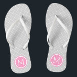 Grey and Pink Tiny Dots Monogram Flip Flops<br><div class="desc">Custom printed flip flop sandals with a cute girly polka dot pattern and your custom monogram or other text in a circle frame. Click Customize It to change text fonts and colours or add your own images to create a unique one of a kind design!</div>