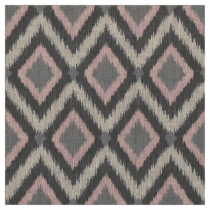 Grey and Pink Tribal Ikat Chevron Fabric