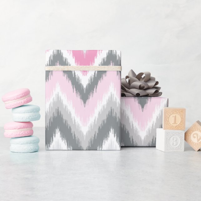 Grey and Pink Tribal Ikat Chevron Wrapping Paper (Baby Shower)