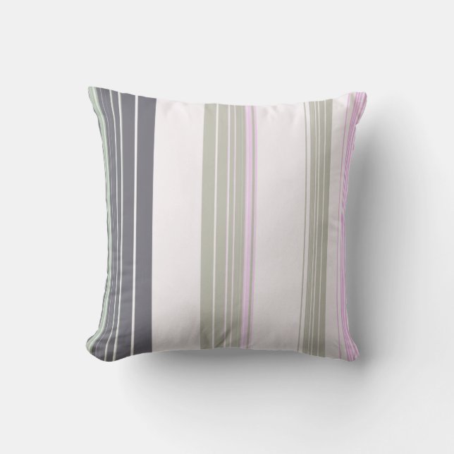 Grey and pink vertical stripes. throw pillow (Front)