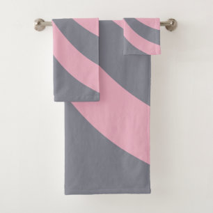 Grey and Pink Wave Bath Towel Set