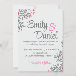 Grey and Pink Wedding  Invitation