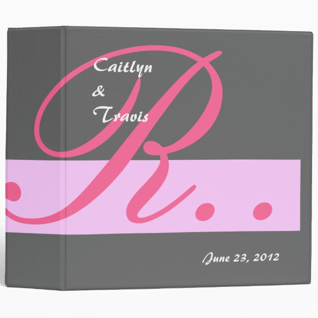 Grey and Pink Wedding Monogram R Planner A004 Binder (Front/Spine)
