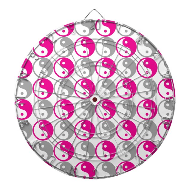Grey and pink yin yang pattern dartboard (Front)