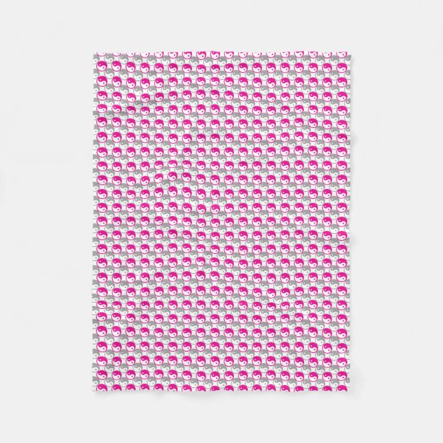 Grey and pink yin yang pattern fleece blanket (Front)