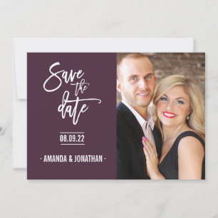 Grey and Plum colour Chevron Wedding Save the Date