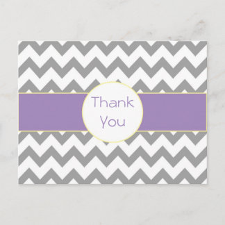 Grey and Purple Chevron Striped Thank You Postcard