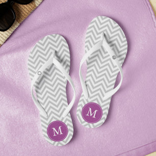 Grey and Purple Chevrons Monogrammed Flip Flops