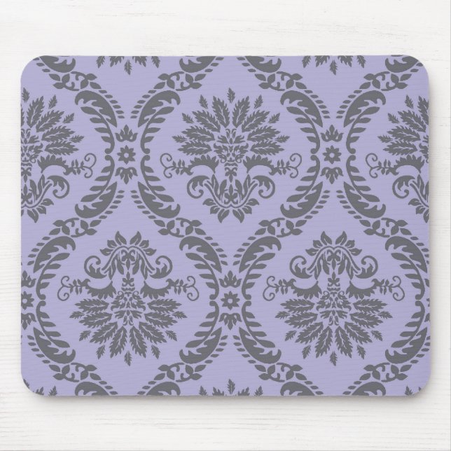 grey and purple damask mouse pad (Front)