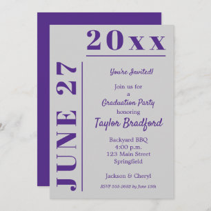 Grey and Purple Graduation Party Invitations
