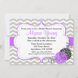 Grey and Purple Lilac Chevron Invitation