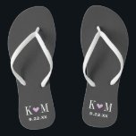 Grey and Purple Modern Wedding Monogram Flip Flops<br><div class="desc">Custom printed flip flop sandals personalized with a cute heart and your monogram initials and wedding date. Click Customize It to change text fonts and colours or add your own images to create a unique one of a kind design!</div>