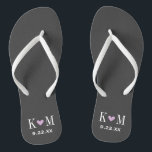 Grey and Purple Modern Wedding Monogram Flip Flops<br><div class="desc">Custom printed flip flop sandals personalized with a cute heart and your monogram initials and wedding date. Click Customize It to change text fonts and colours or add your own images to create a unique one of a kind design!</div>