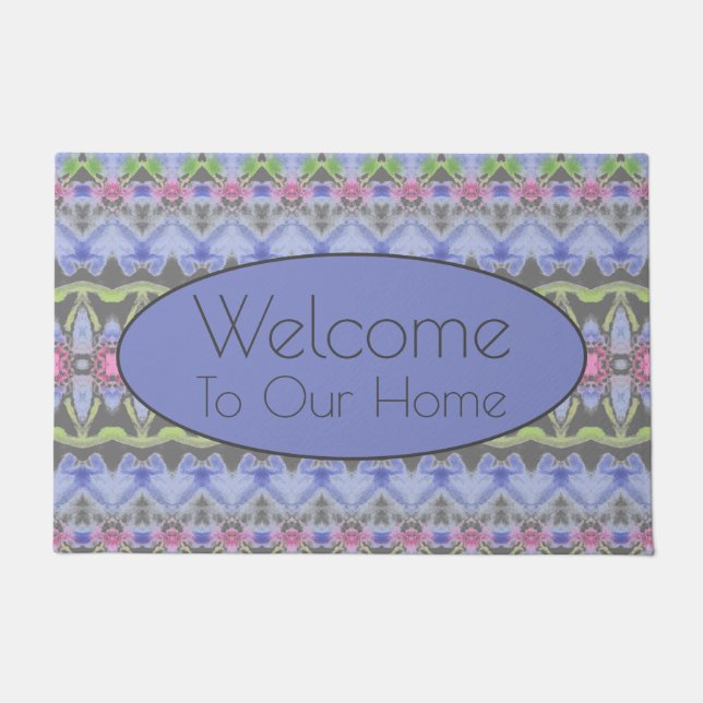 Grey And Purple Patterned Doormat (Front)