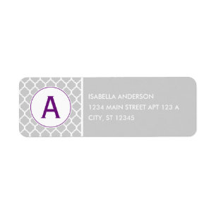 Grey and Purple Quatrefoil Monogram