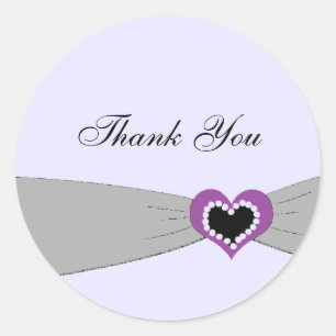 Grey and Purple Ribbon Thank You Classic Round Sticker