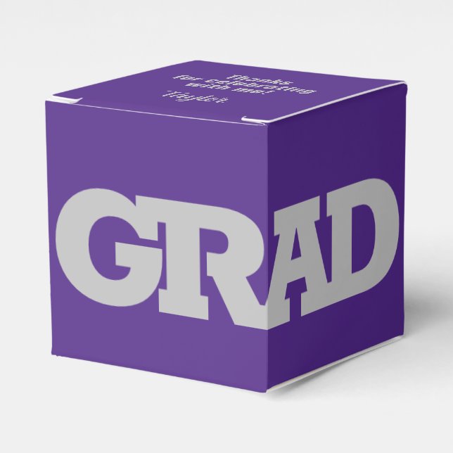 Grey and Purple School Colours Graduation Party Favor Box (Front Side)